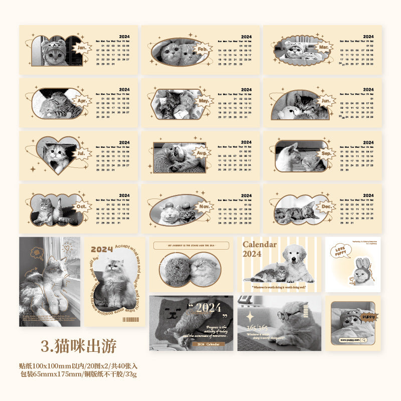40pcs Cat Theme Calendar Stickers TCRJ