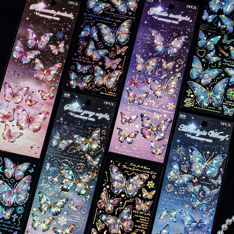 2 Pcs Butterfly PET Stickers DMQY