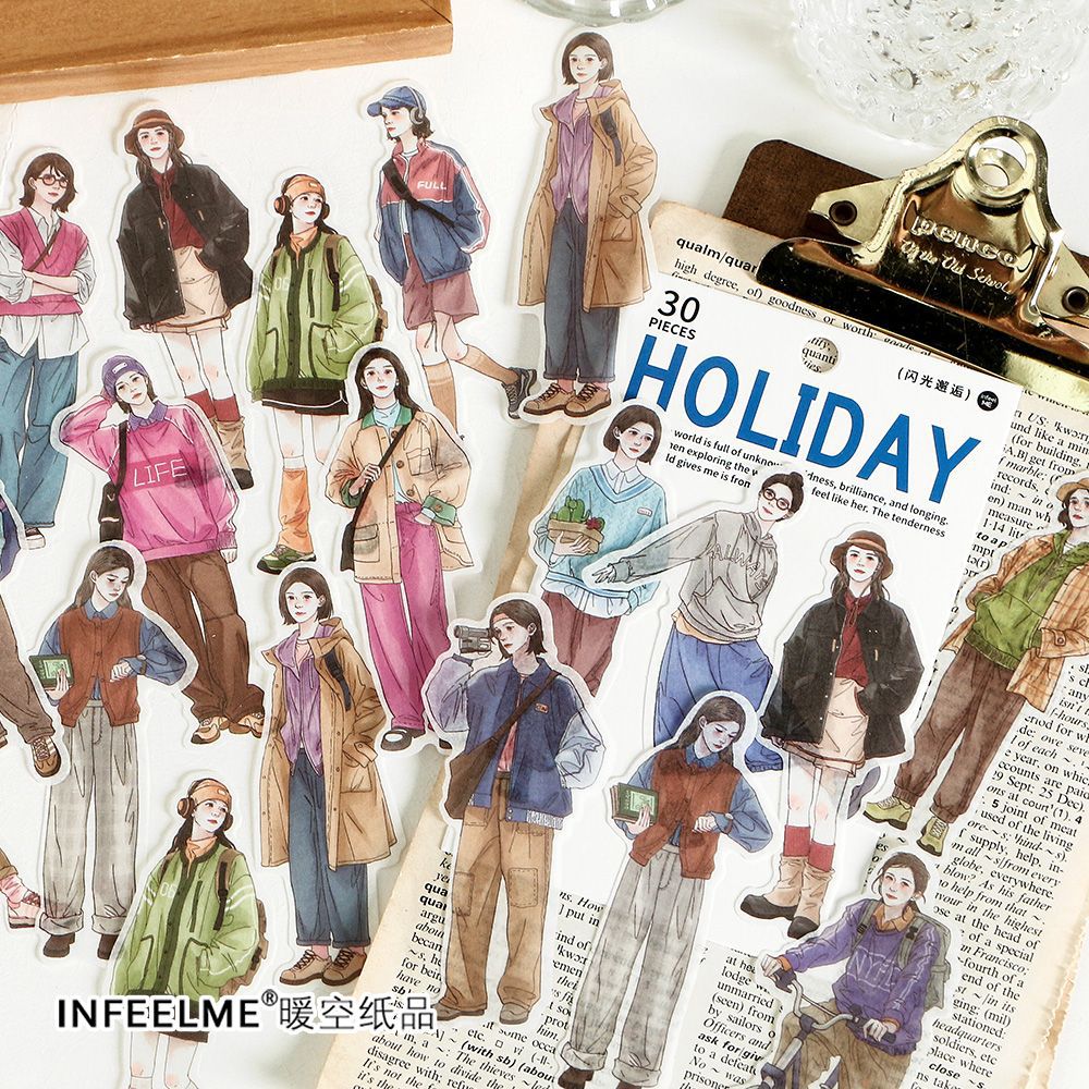 30 Pcs Fashion Girl PET Stickers BZYB