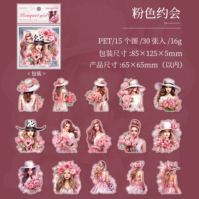 30 Pcs Girl PET Stickers HJSN