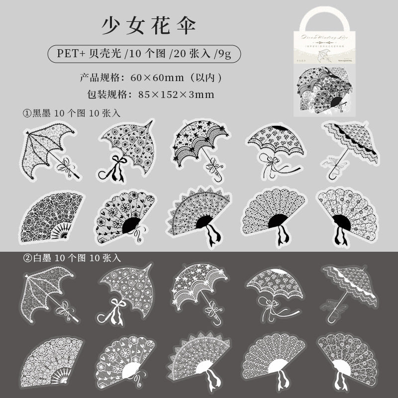 20pcs White Ink Lace Stickers RMLS