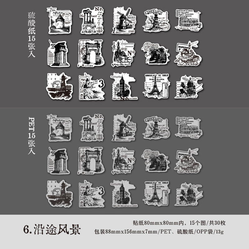 30pcs Vintage Scrapbook Stickers JWJZ