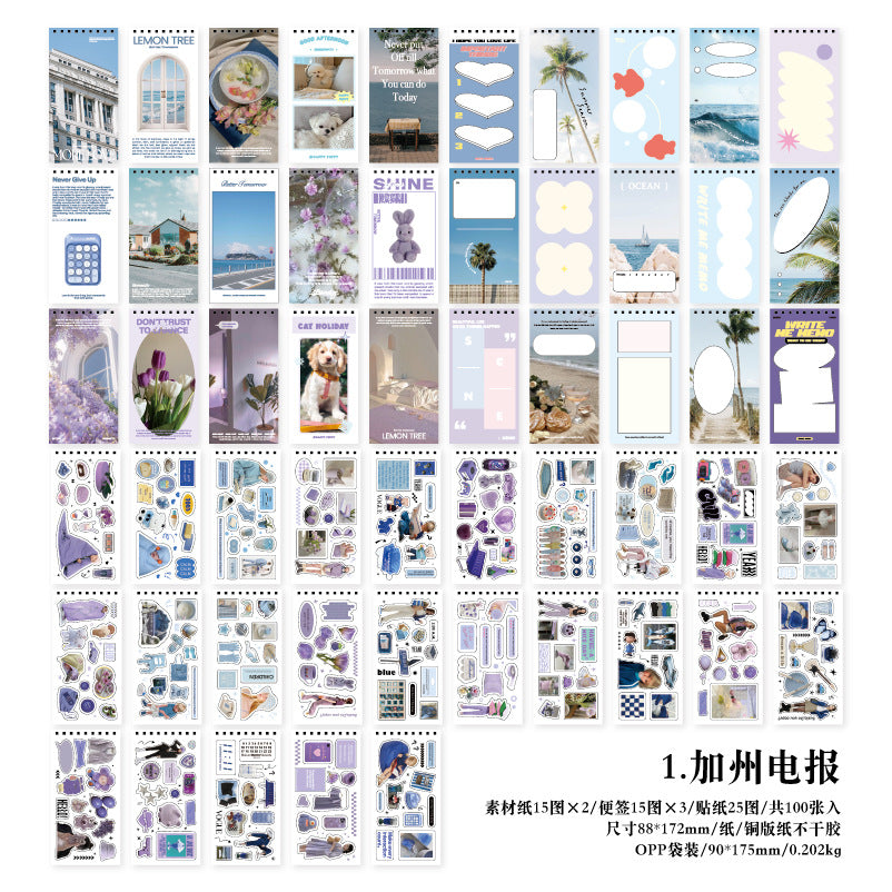 100pcs Scrapbook Stickers and Paper Book SHJD