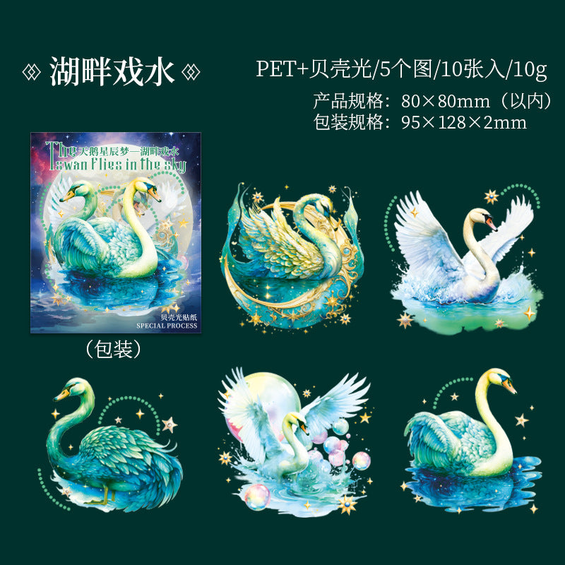 10 Pcs Swan PET Stickers TEXCM