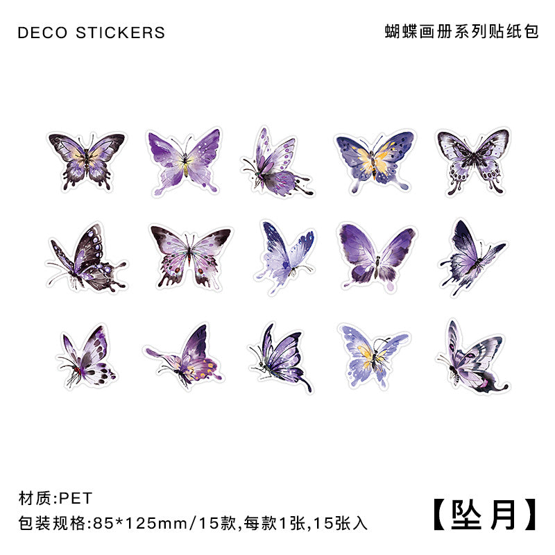 15 Pcs Butterfly Stickers Pack HDHC