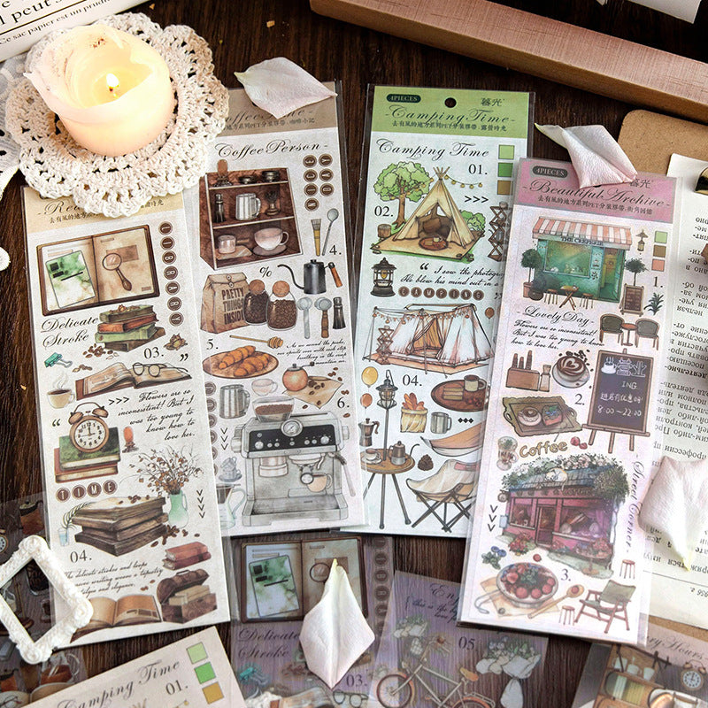 4 Pcs Vintage PET Stickers QYFDDF