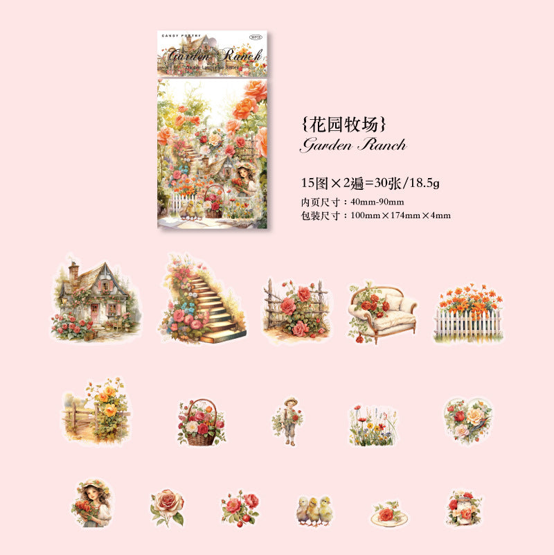 30 Pcs Garden Theme PET Stickers HYJGCS