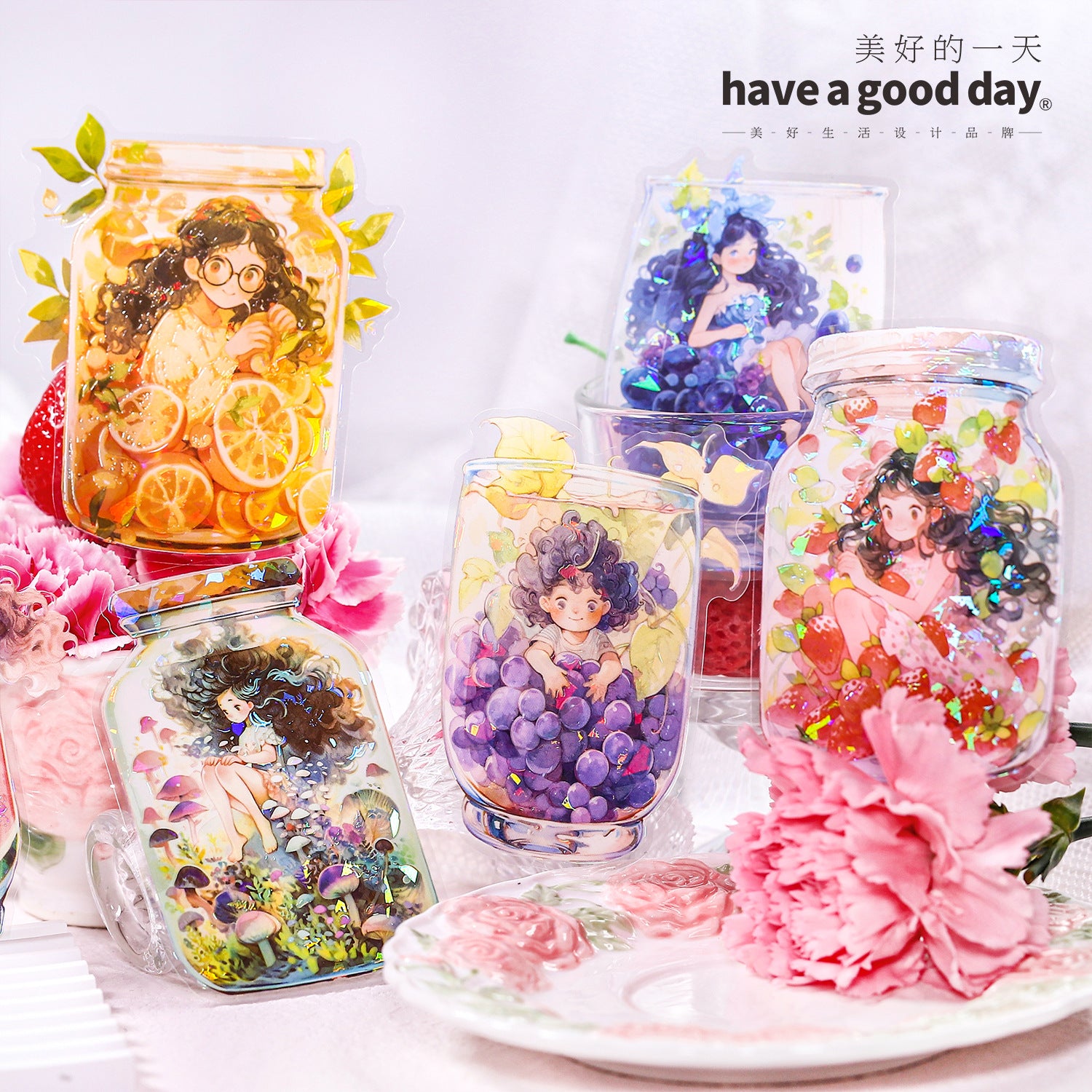 5 Pcs Bottle and Flowers PET Stickers TGSN