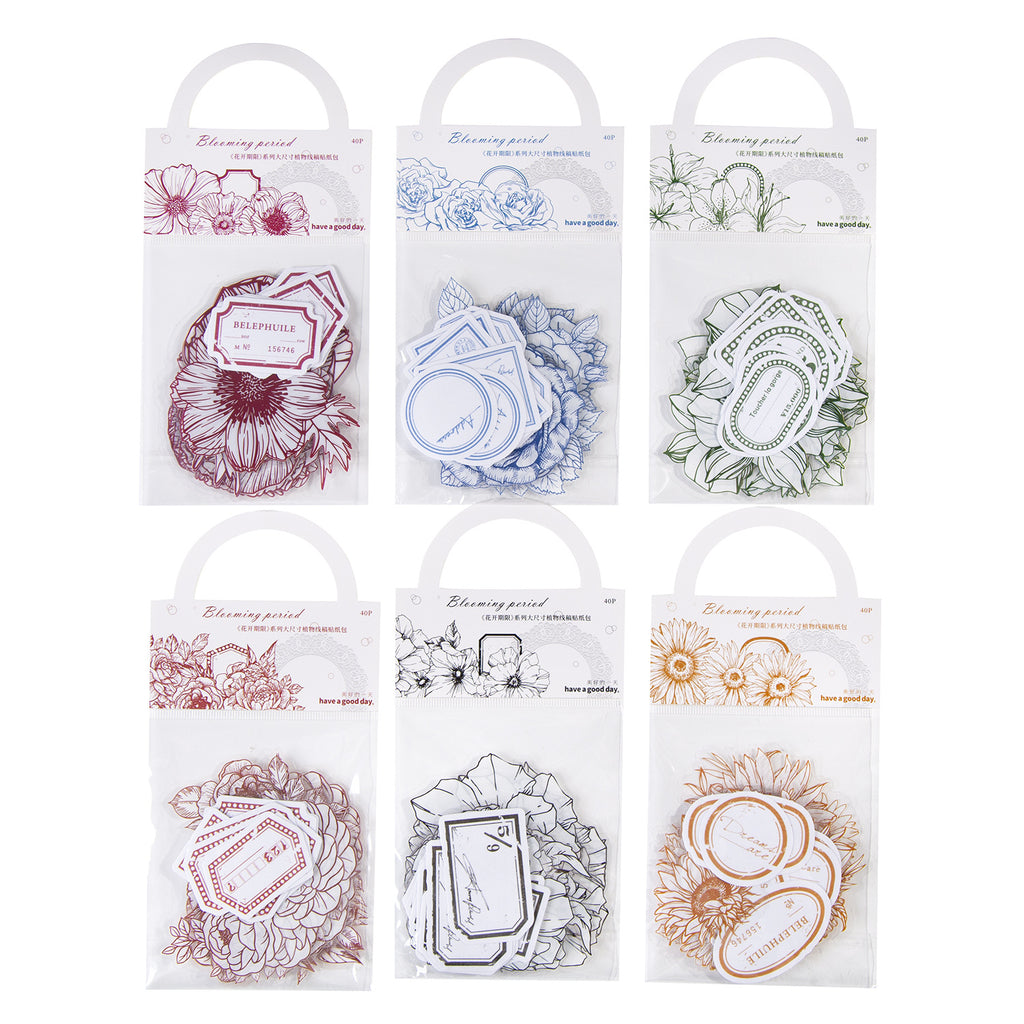40pcs PET Flower Stickers HKQX