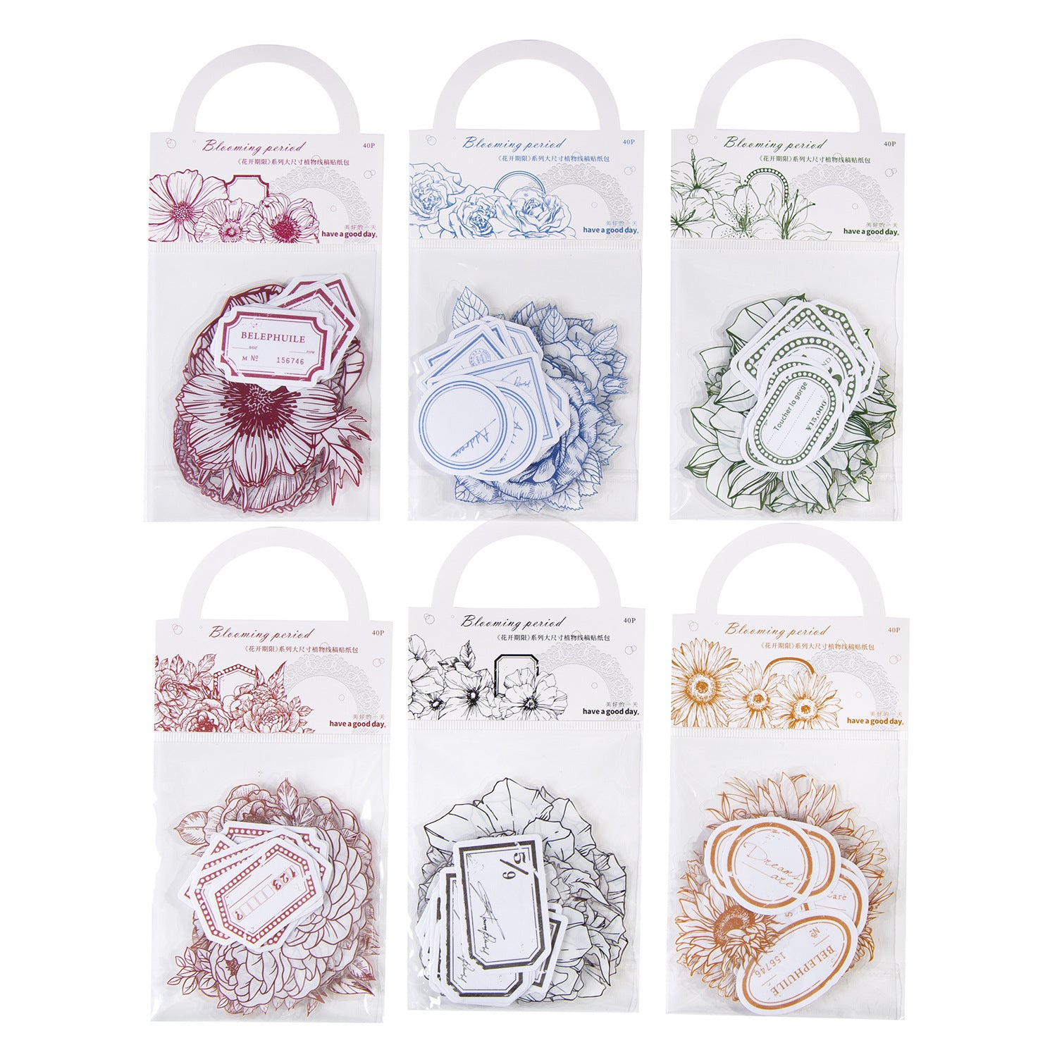 40pcs PET Flower Stickers HKQX