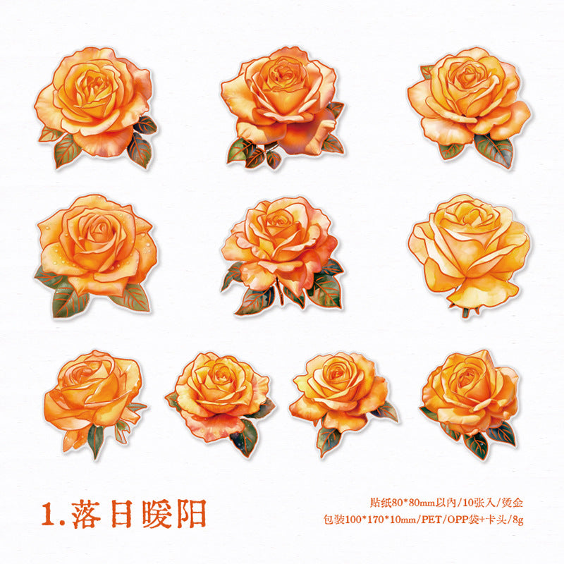 10pcs PET Rose Stickers MGWH