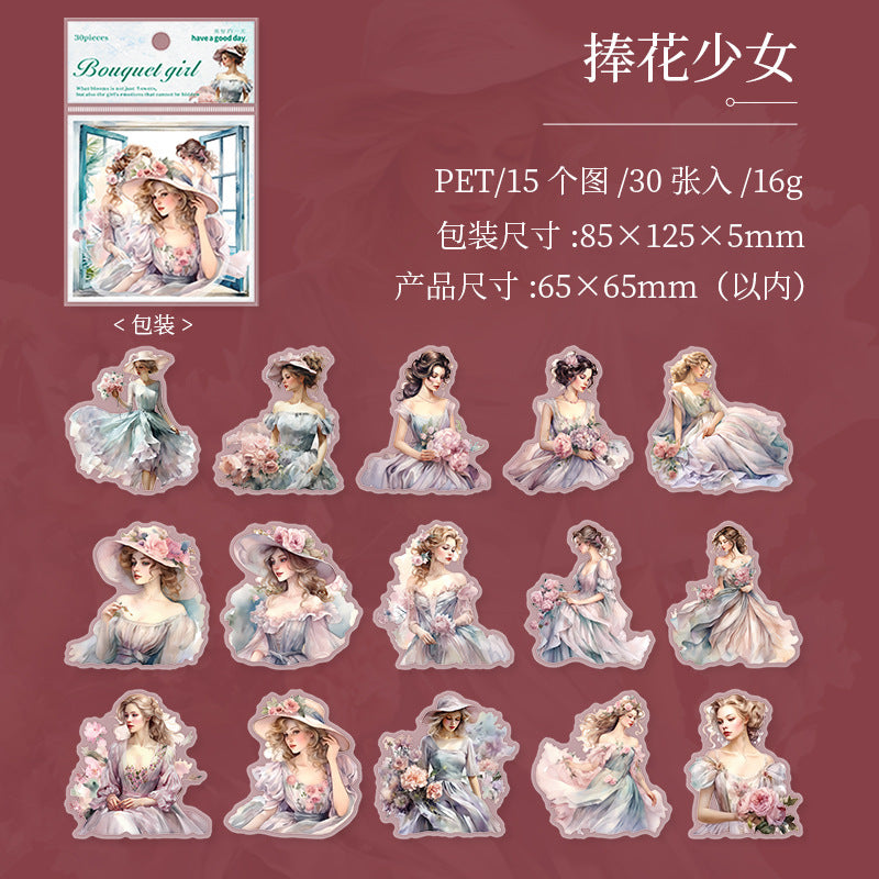 30 Pcs Girl PET Stickers HJSN