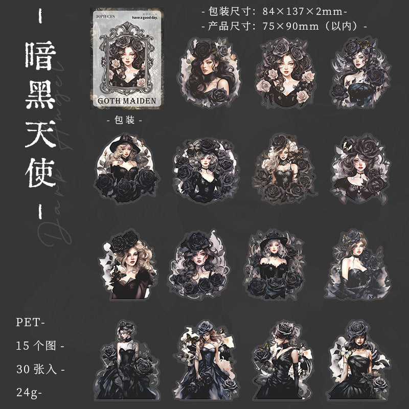 30 Pcs Gothic Girl PET Stickers GTSN