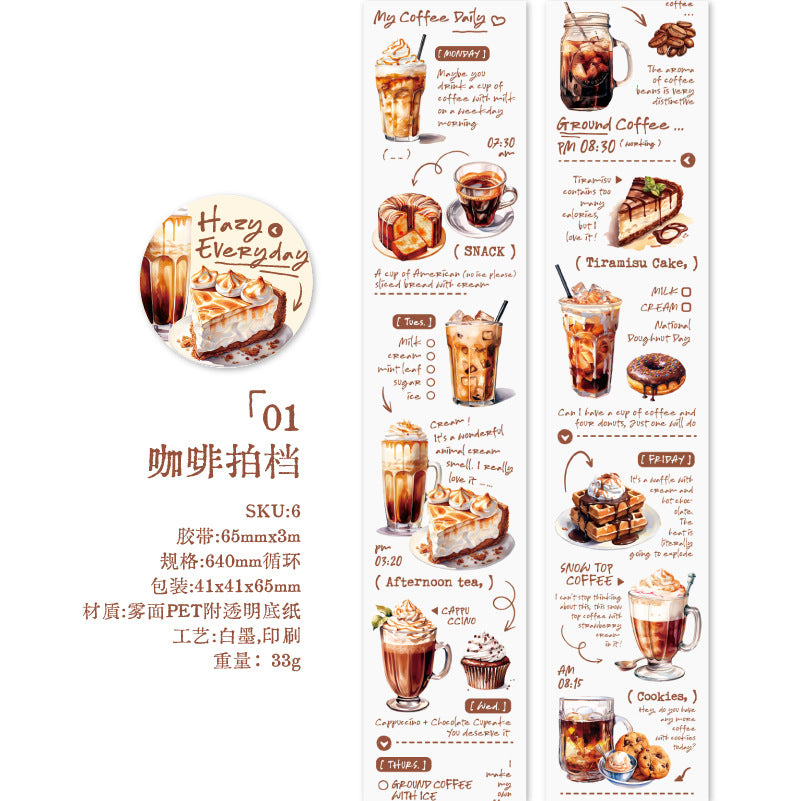 1 Roll Coffee Theme PET Stickers MLRC
