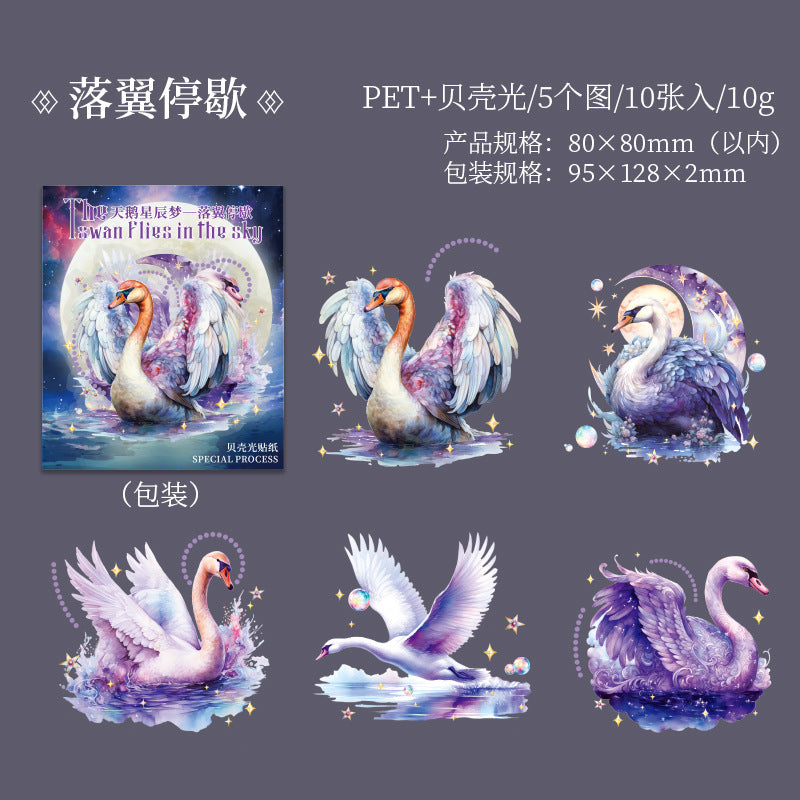 10 Pcs Swan PET Stickers TEXCM