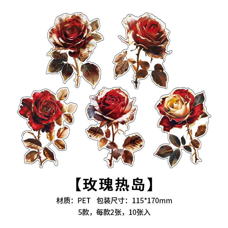 10 Pcs PET Flower Stickers Pack WRHS