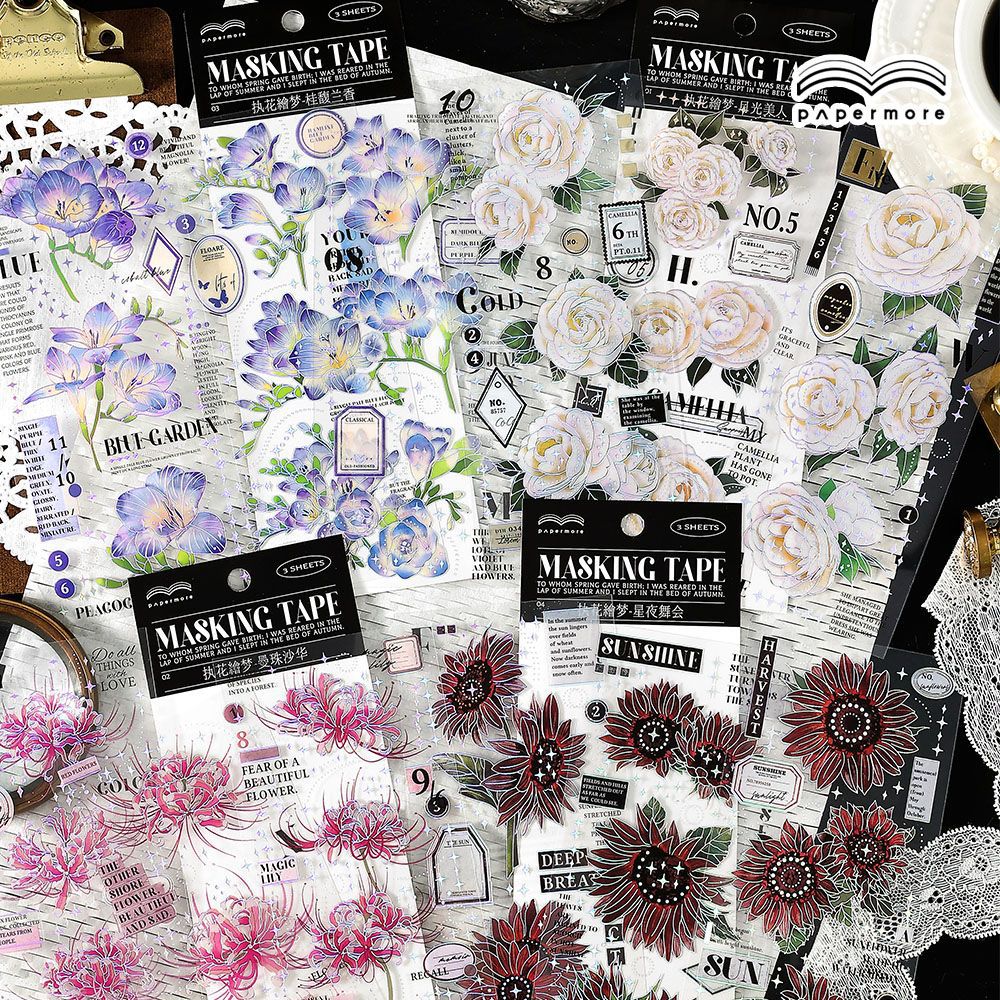 3 Pcs Flowers PET Stickers ZHHM