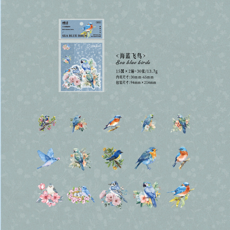 30pcs PET Bird Stickers FNJX