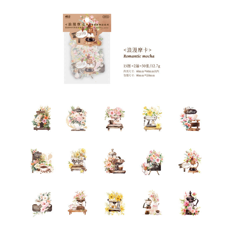 30pcs PET Coffee Stickers KFPTWY