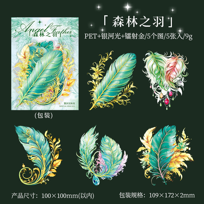 5 Pcs Feather PET Stickers TSZY