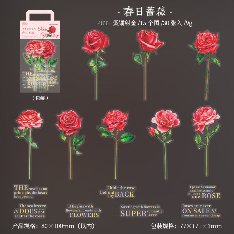 30pcs Rose Theme PET Stickers MGHF