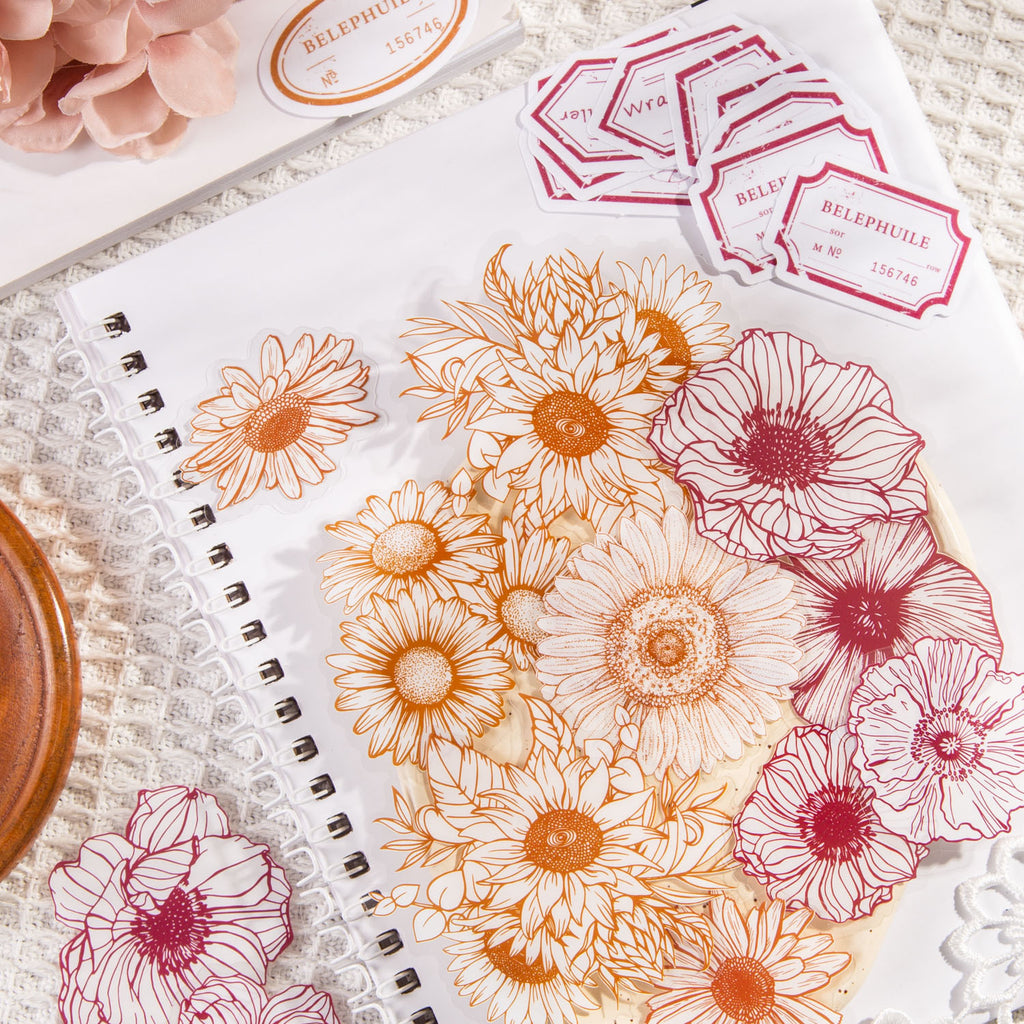 40pcs PET Flower Stickers HKQX
