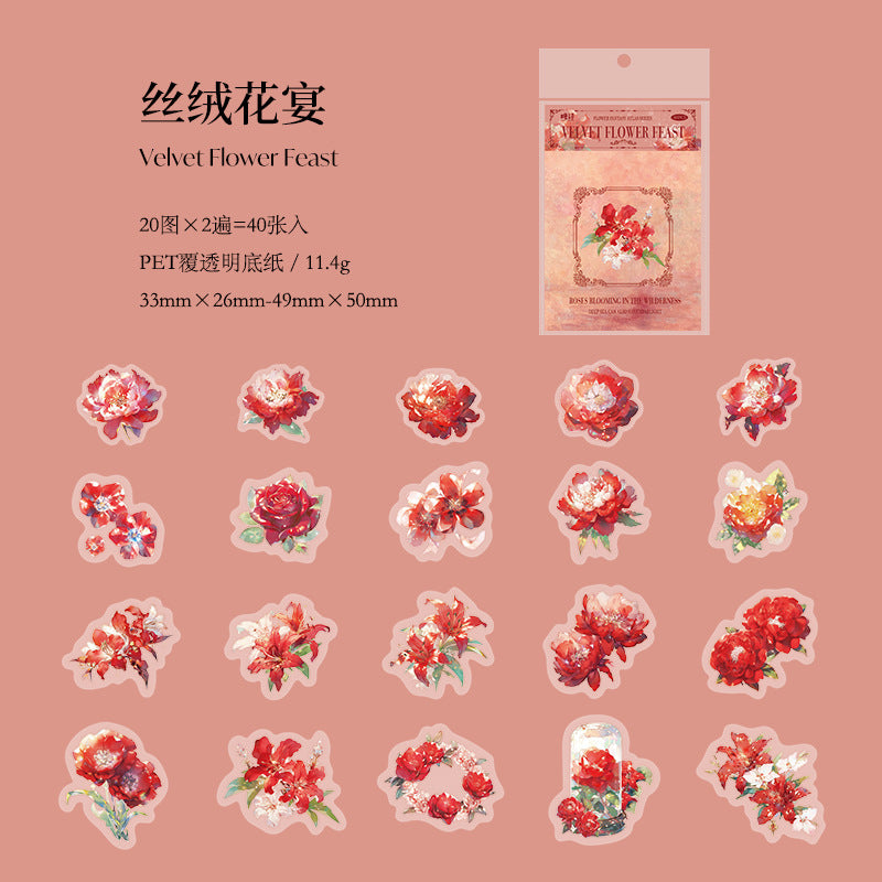 40pcs PET Flowers Stickers HHHXTJ