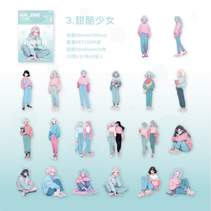 40 Pcs Girl PET Stickers SNHB