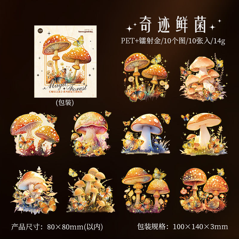 10pcs PET Mushroon Stickers MHZS