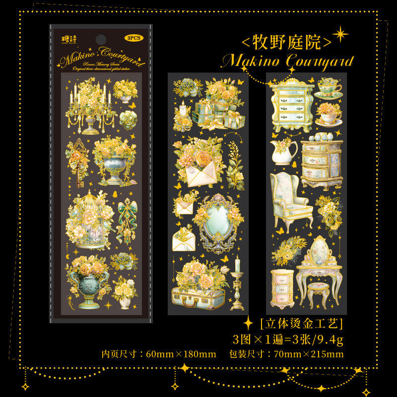 3 Pcs Vintage PET Stickers LKKJY