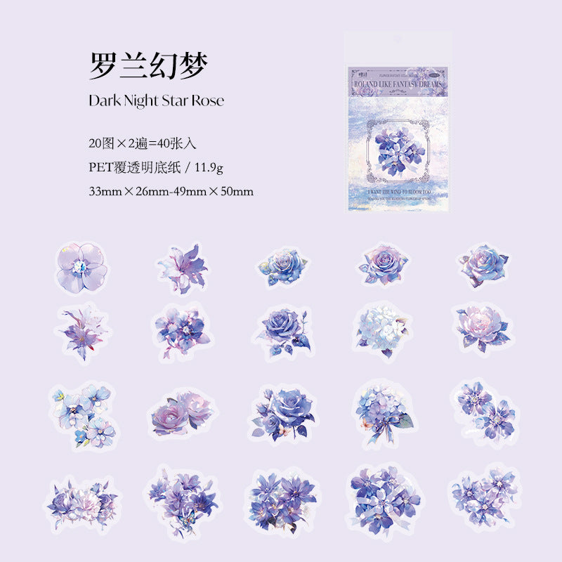 40pcs PET Flowers Stickers HHHXTJ
