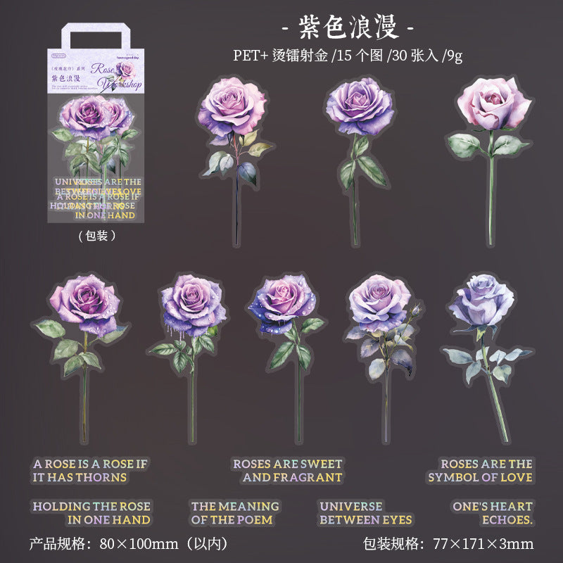 30pcs Rose Theme PET Stickers MGHF