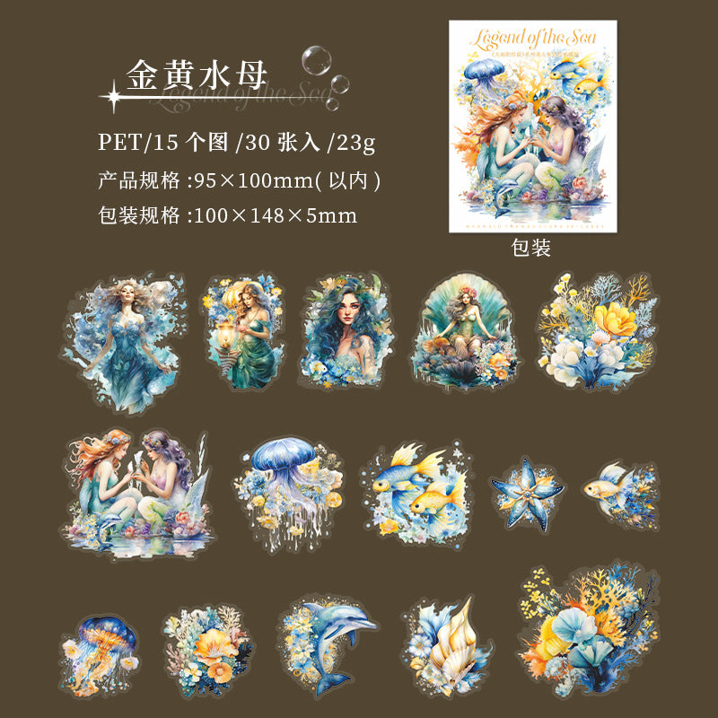 30 Pcs Mermaid PET Stickers DHDCS