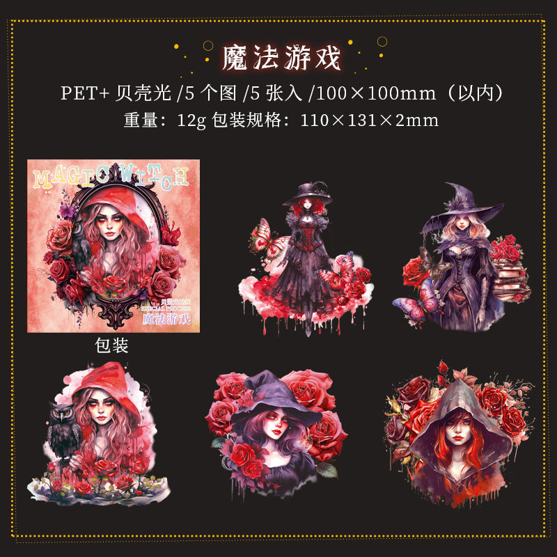 5 Pcs Witch PET Stickers MFNW