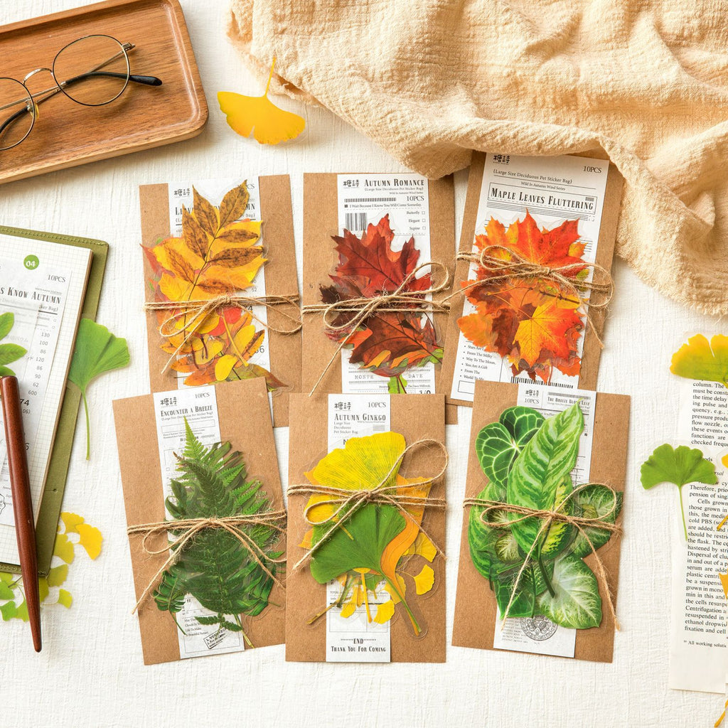 10Pcs PET Leaf Stickers YZQF