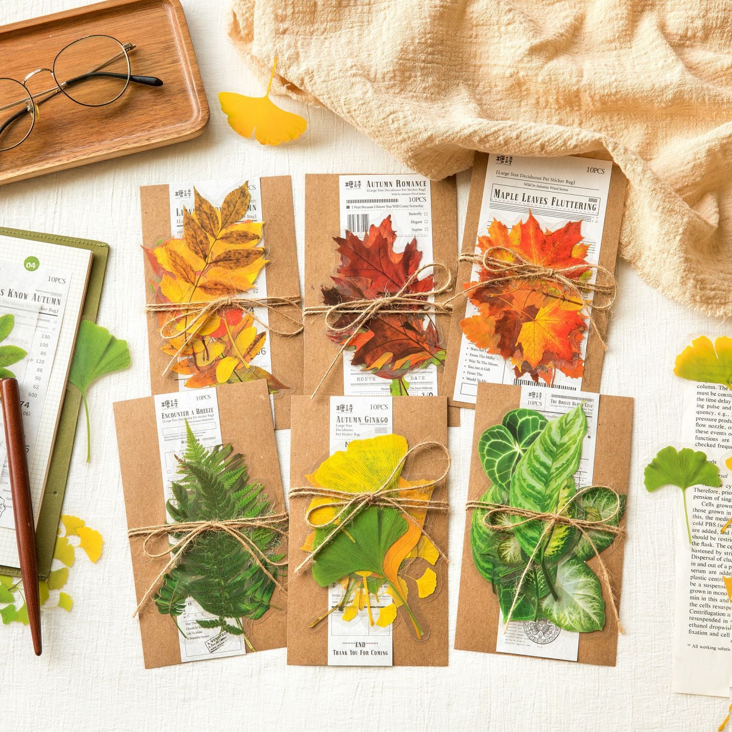10Pcs PET Leaf Stickers YZQF