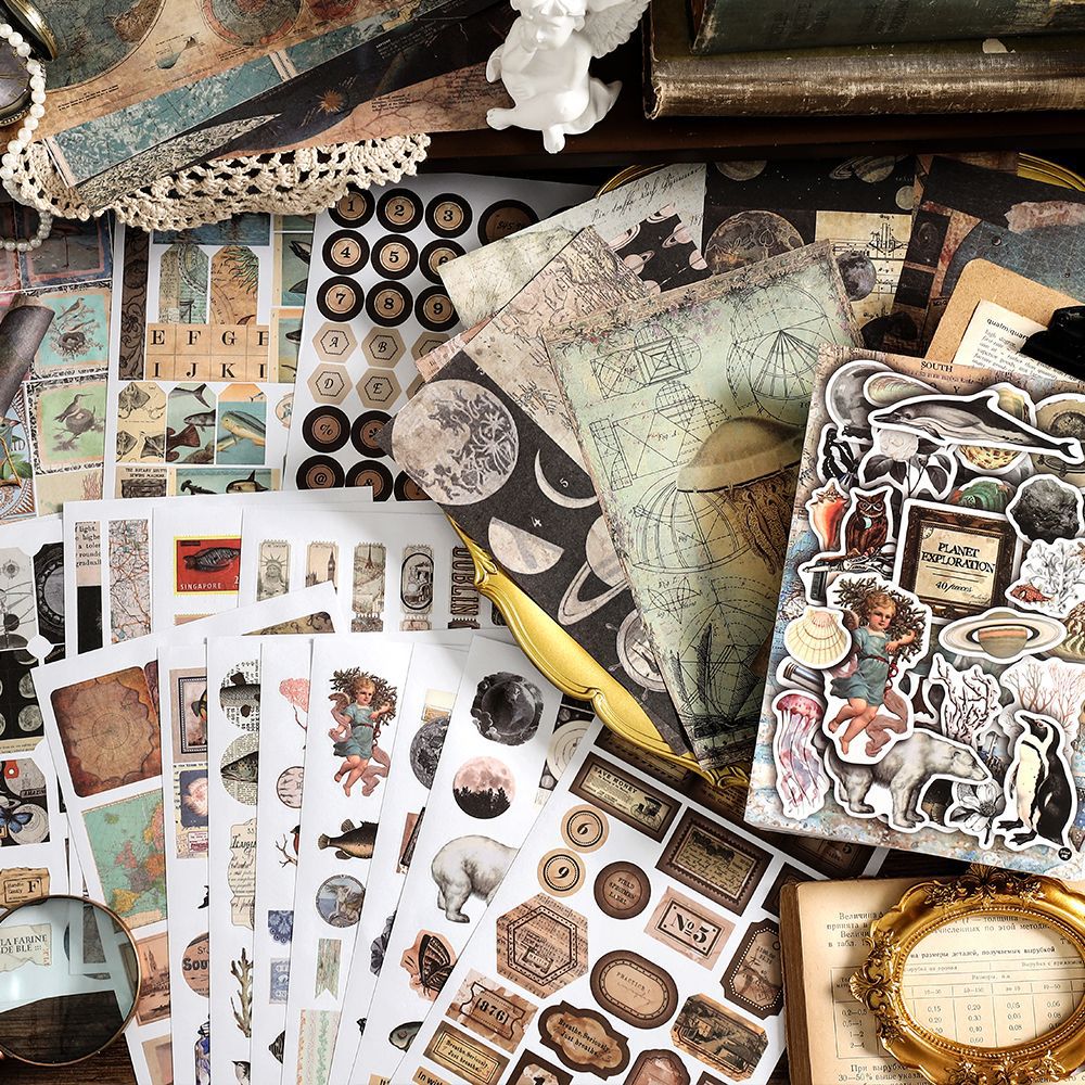 40 Pcs Junk Journal Paper and Stickers Book YWXX