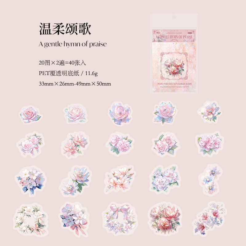 40pcs PET Flowers Stickers HHHXTJ