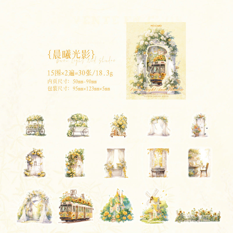 30 Pcs Floral PET Stickers HJTY