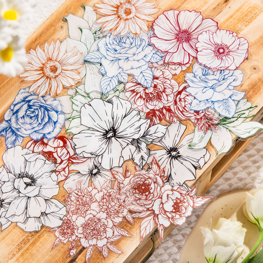 40pcs PET Flower Stickers HKQX