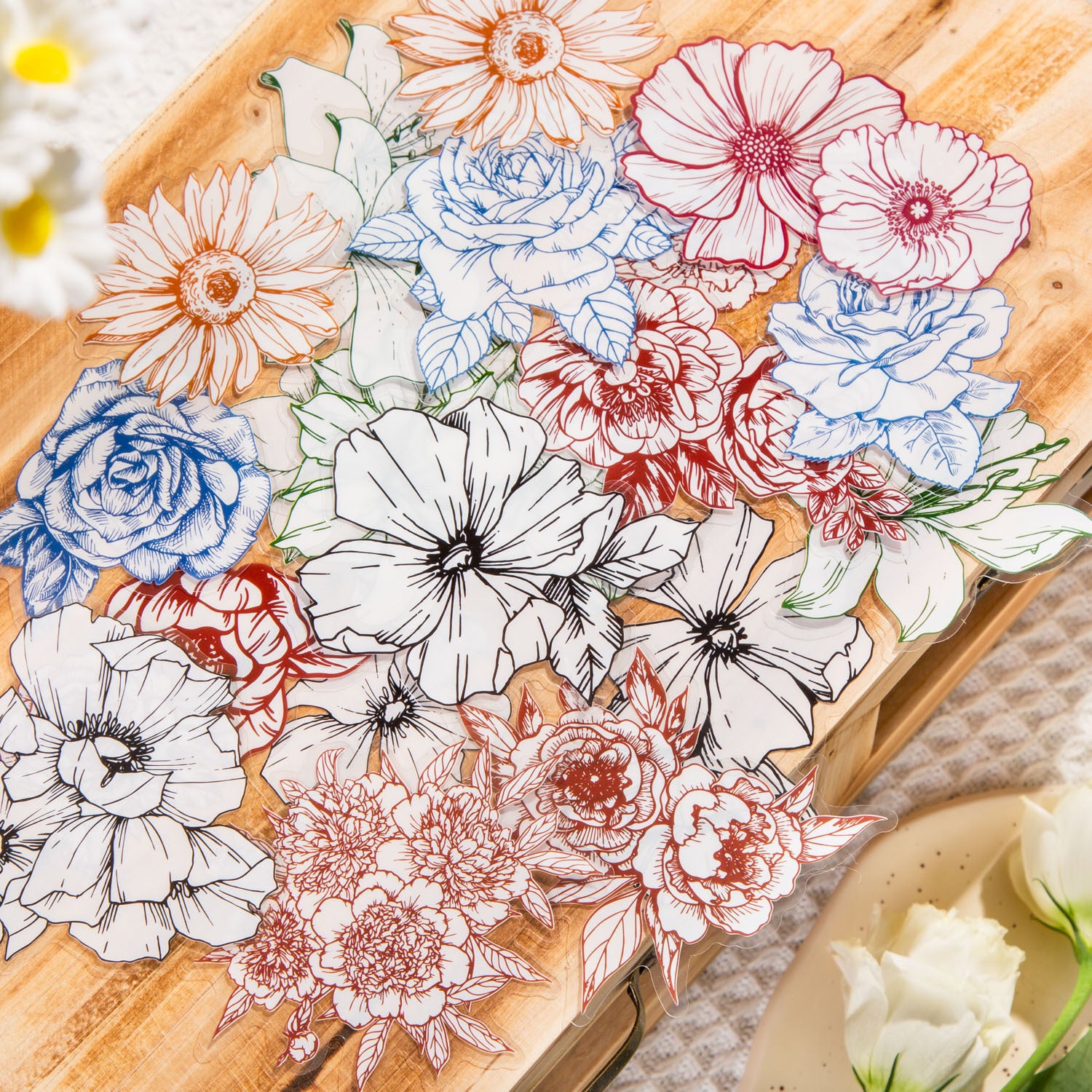 40pcs PET Flower Stickers HKQX