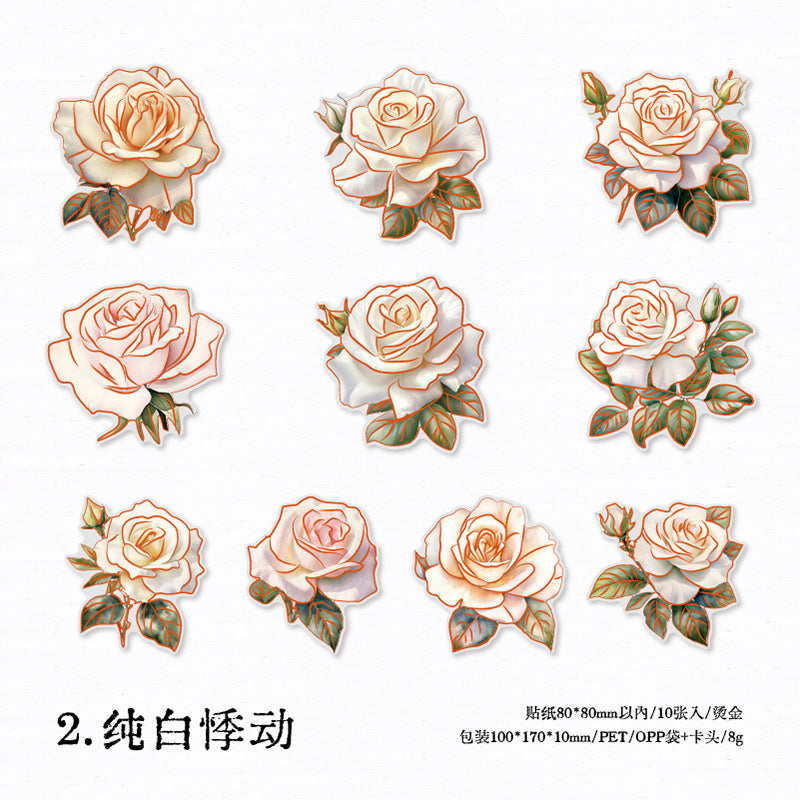10pcs PET Rose Stickers MGWH