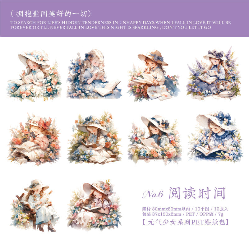 10 Pcs Cartoon Girl PET Stickers YQSN