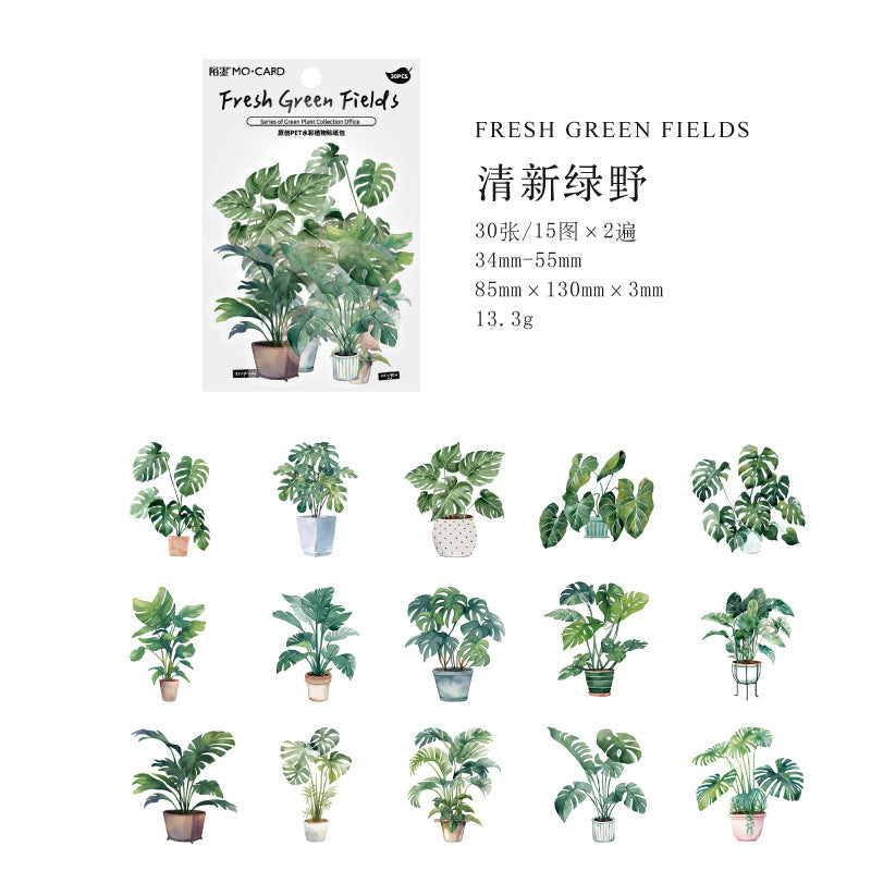 30pcs PET Green Plant Stickers LZSCS