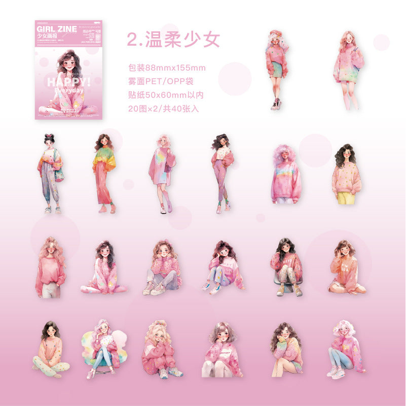 40 Pcs Girl PET Stickers SNHB