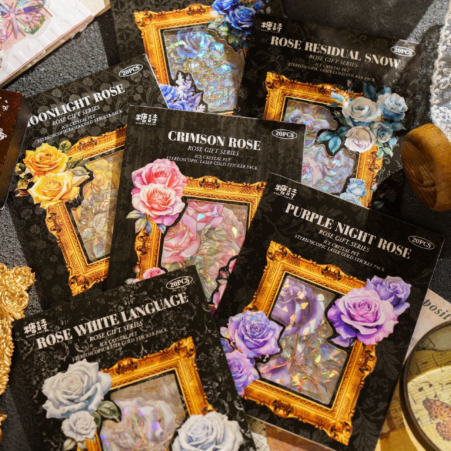20pcs PET Rose Stickers MGHL