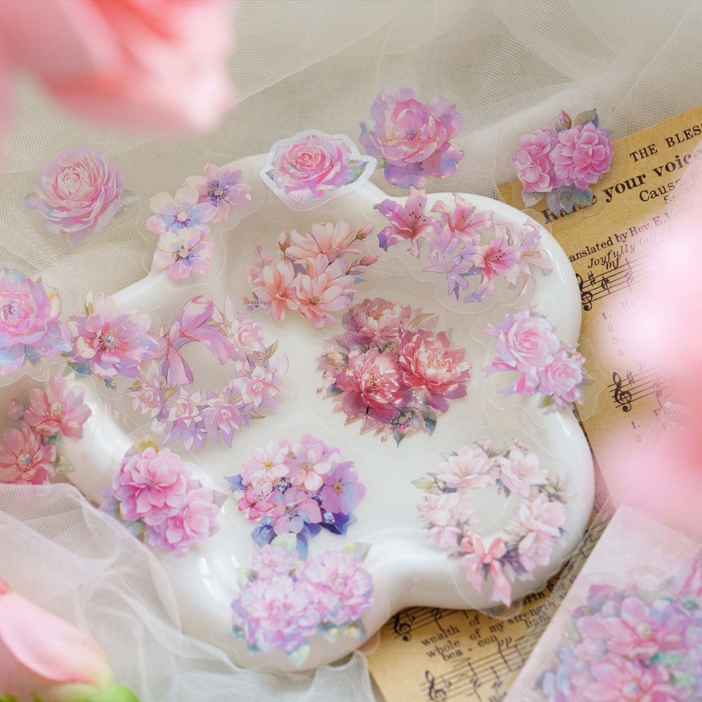 40pcs PET Flowers Stickers HHHXTJ