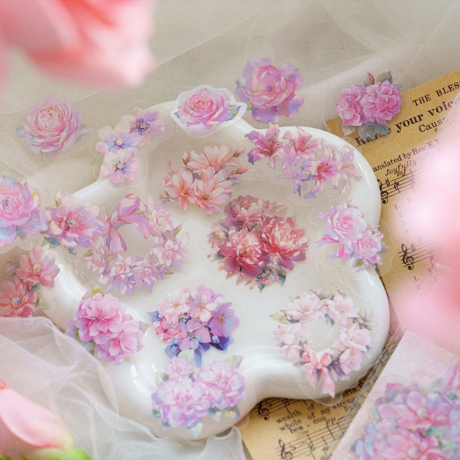 40pcs PET Flowers Stickers HHHXTJ