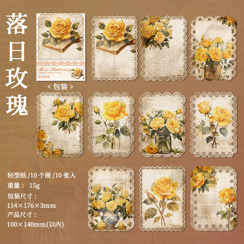 10Pcs Rose Theme Scrapbook Paper MGXJ
