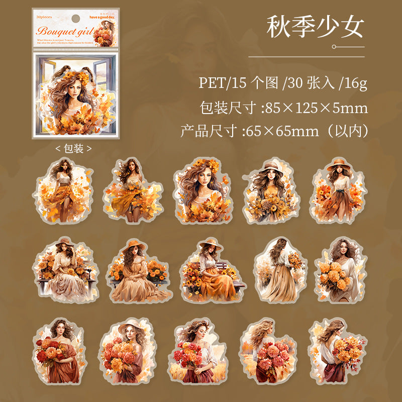 30 Pcs Girl PET Stickers HJSN